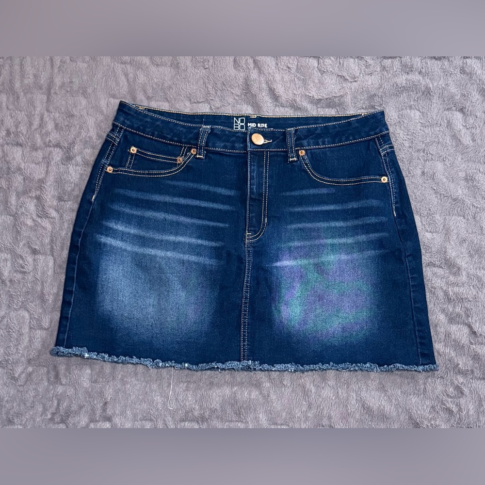 No Boundaries Mid Rise Dark Wash Mini Jean Skirt